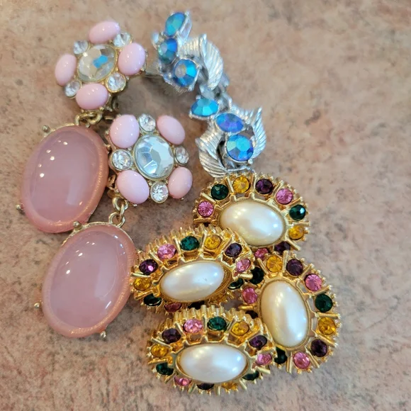 Contemporary Clip-On Earrings ~ 4pr ~ Rhinestones ~ Craft ~ Re-purpose ~ Upcycle - Picture 13 of 16